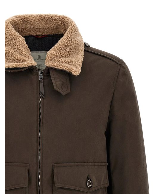 Brunello Cucinelli Brown Waterproof Bomber Jacket for men