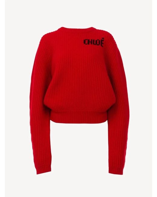 Chloé Red Grobstrick Pullover