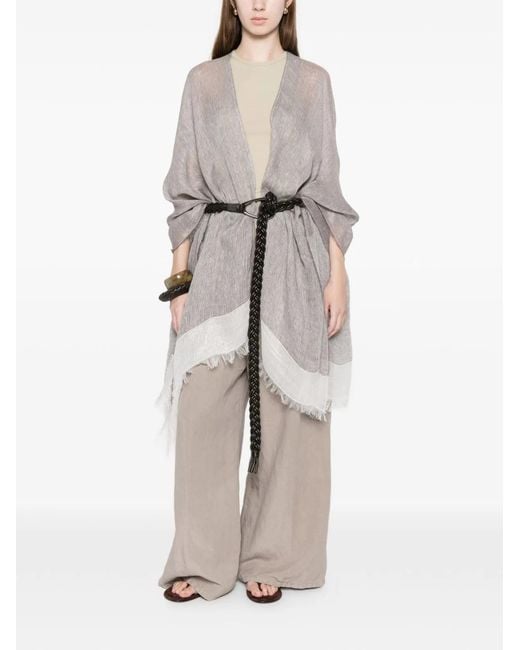 Fabiana Filippi White Fringed Linen Fabric Cloak