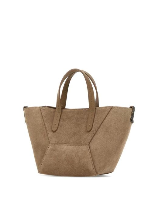 Brunello Cucinelli Brown Biscuit Suede Handbag
