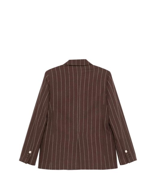 Alysi Brown Wool Striped Double-Breasted Jacket