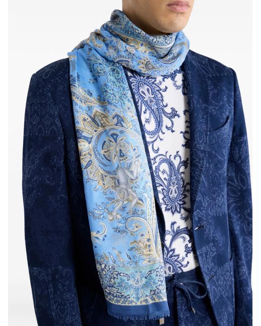 Etro Blue Paisley Pattern Scarf for men
