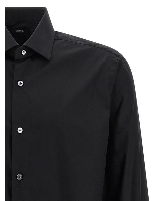 Barba Napoli Black Stretch Cotton Shirt for men