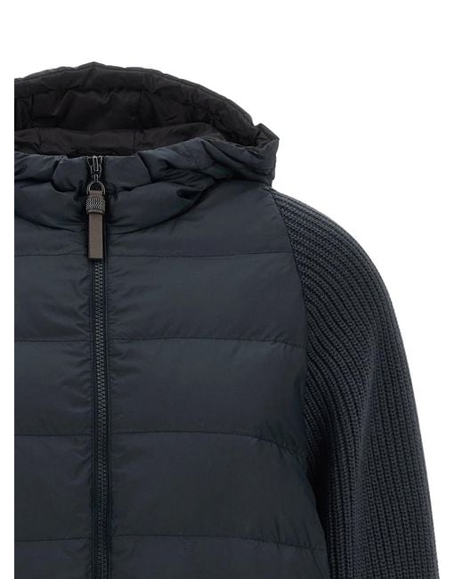 Brunello Cucinelli Black 'Shiny Zipper Pull' Down Jacket