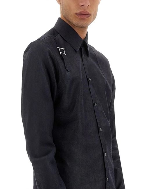 McQueen Blue Cotton Lyocell Shirt for men