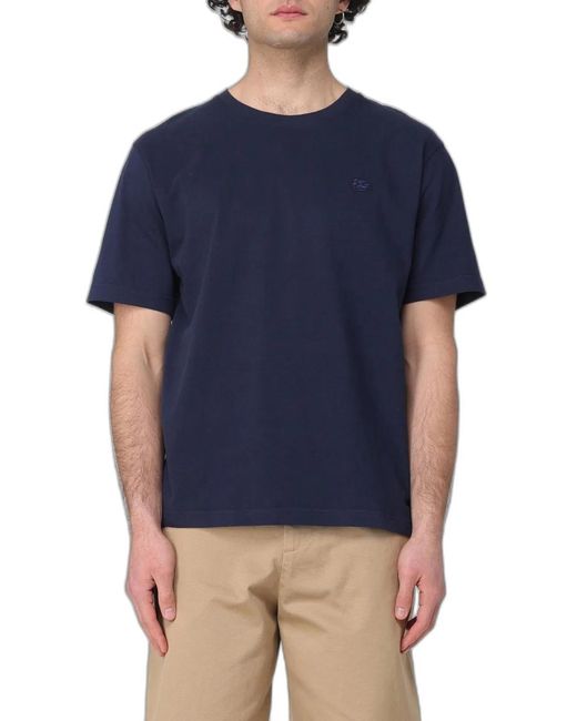 Etro Blue Pegaso Embroidery Cotton T-Shirt for men