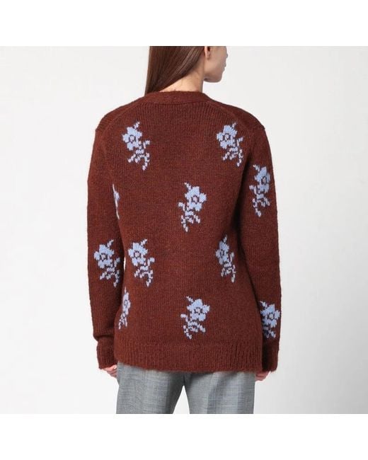 Jil Sander Red Cardigan With Floral Inlay