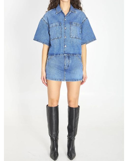 Alexander Wang Blue Cropped Denim Shirt