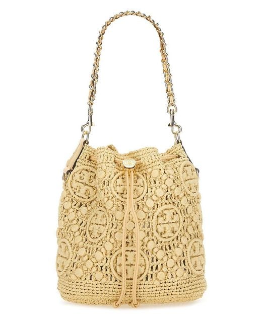 Tory Burch Metallic Bucket Bag With Monogram T