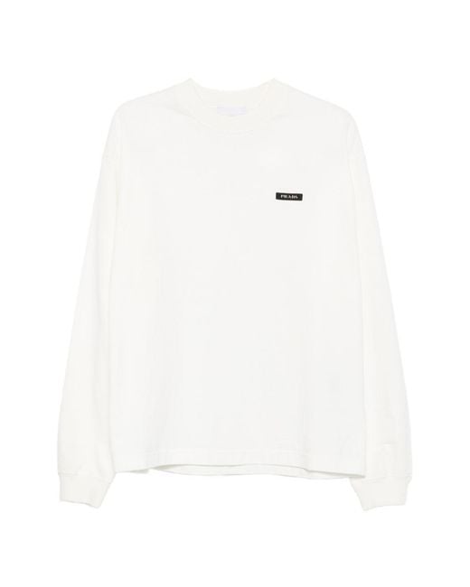 Prada White Logo Cotton Sweatshirt for men