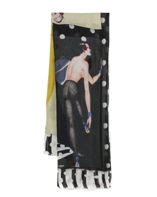 Faliero Sarti Black Stylist Sketch Style Print Modal Scarf