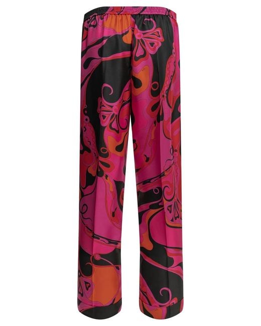 Emilio Pucci Red Orchidee Silk Acetate Polyester Casual Pants