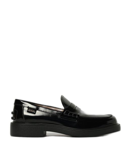 Tod's Black Tods Leather T Chain Flats