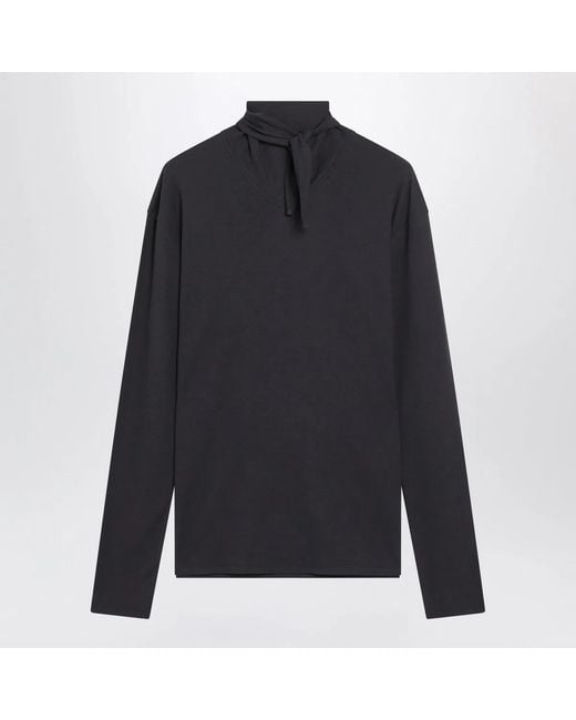 Lemaire Blue Dark Long-Sleeved Sweater With Scarf Detail