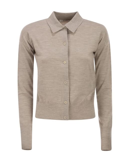 Max Mara Natural Sable Melange Wool Medeola Knit Polo