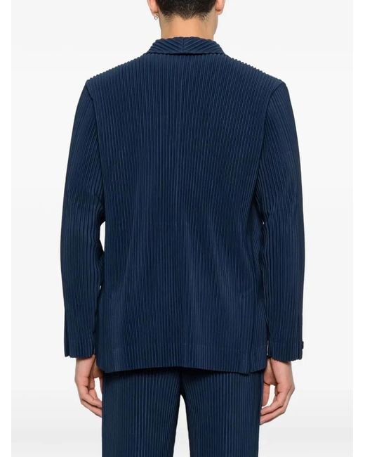 HOMME PLISSÉ Blue Homme Plisse Issey Miyake Pleated Double-Breasted Jacket for men