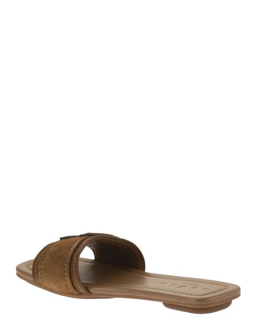 Hogan White Suede Slide Sandals With Signature H Detail