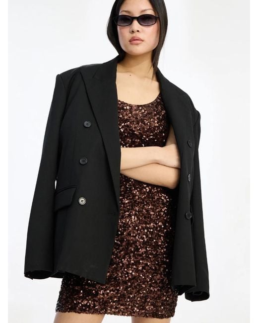 ROTATE BIRGER CHRISTENSEN Brown Sequins Sleeveless Dress