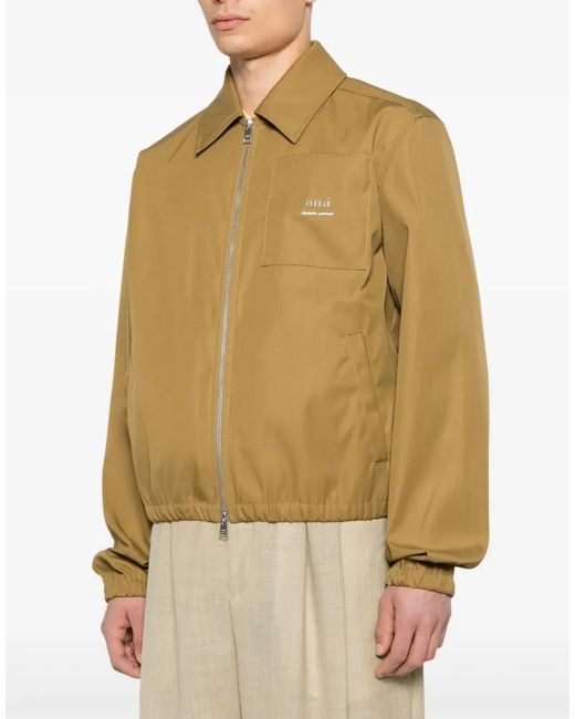 AMI Natural Logo Plaque Twill Bomber Jacket for men