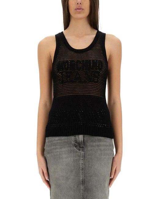 Moschino Black Mesh Top With Logo