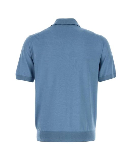 Prada Blue Cerulean Wool Polo Shirt for men