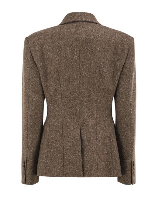 Brunello Cucinelli Brown Double-Breasted Tailored Wool Blend Blazer