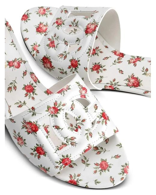 Dolce & Gabbana White Dolce & Gabbana Mules With Little Roses Print