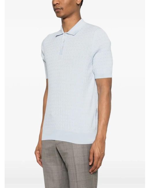 Tagliatore White Polo Shirt With Cable Knit for men