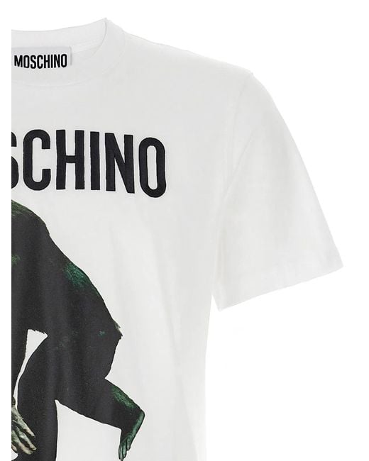 Moschino White Logo Embroidery T-Shirt for men