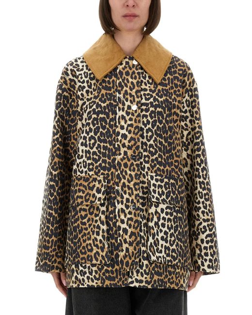 Ganni Brown Leopard Print Midi Jacket