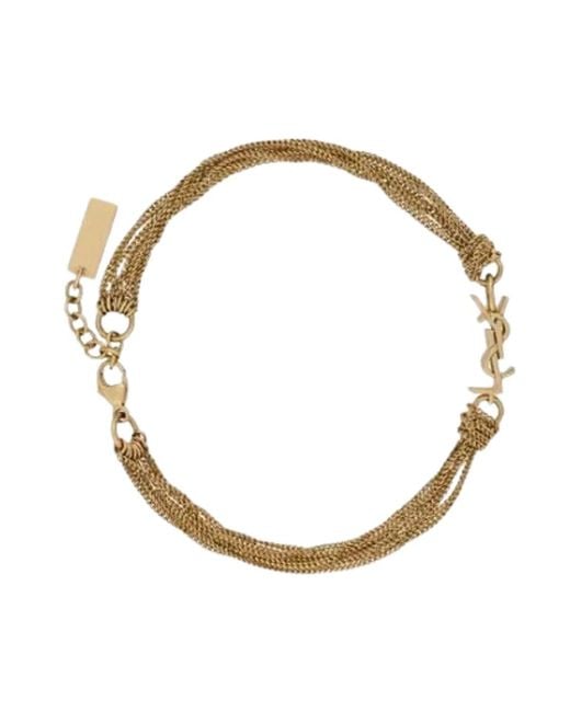 Saint Laurent Metallic Metal Bracelet With Tassel Cassandre