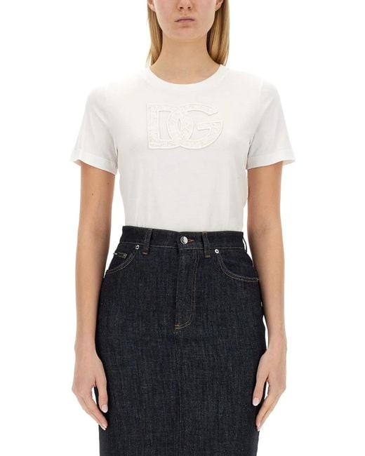 Dolce & Gabbana White Dolce & Gabbana T-Shirt With Logo Patch