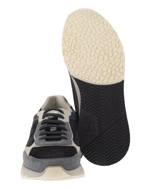 Brunello Cucinelli Gray Light And Nubuck And Suede Runners With A Lightweight Micro Sole for men