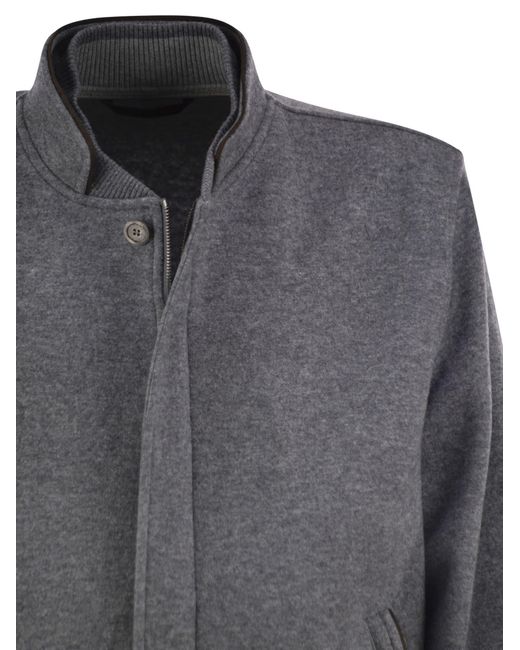 Fedeli Gray Cashmere Bomber Jacket With Stand Collar for men