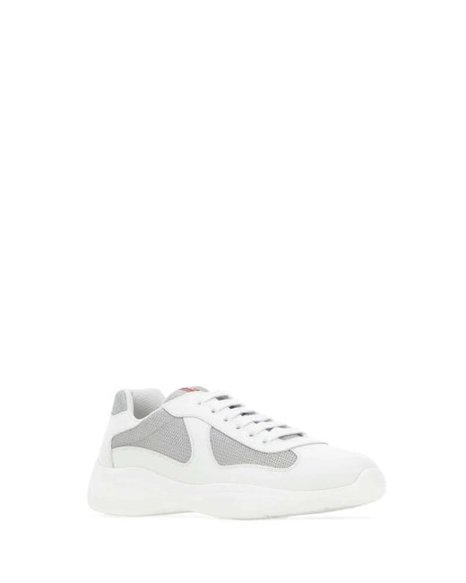 Prada White Two-Tone Leather And Tech Fabric Sneakers for men
