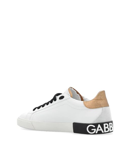 Dolce & Gabbana White Dolce & Gabbana Portofino Logo Low Top Sneakers