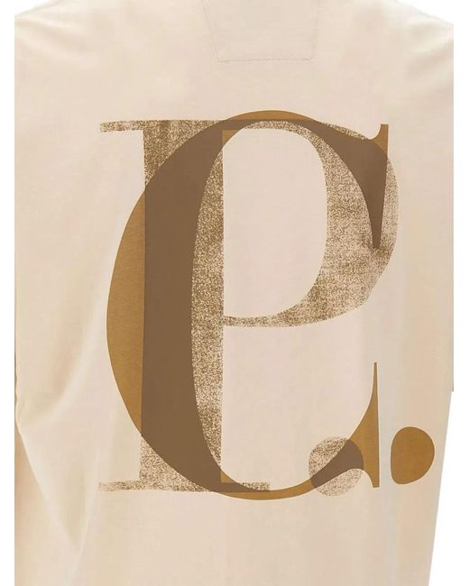 C P Company Natural C.P.Company Crew-Neck T-Shirt With Logo Print for men