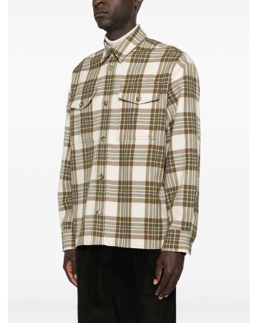 AMI Blue Wool Checked Overshirt for men