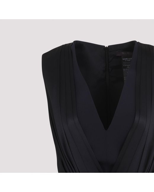 Max Mara Black Deep V-Neck Evening Dress With Pleated Bodice
