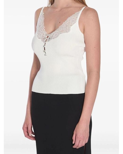 Self-Portrait White V-Neck Buttoned Top