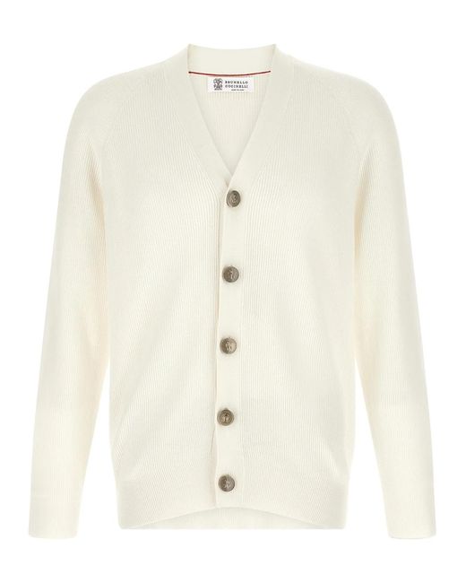 Brunello Cucinelli White Cotton Cardigan Clothing for men