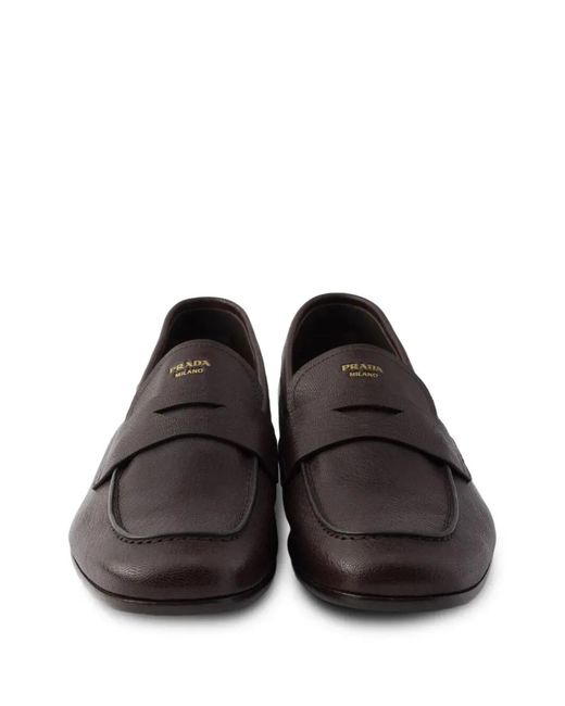 Prada Brown Leather Loafers With Band for men