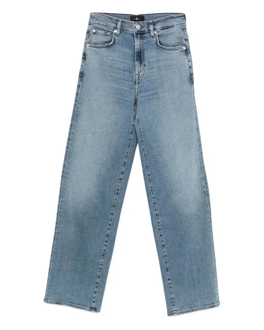 7 For All Mankind Blue Stovepipe Oceanstone Straight-Leg Jeans