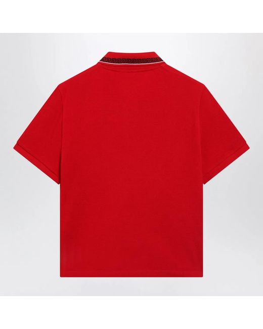 Versace Lipstick Cotton Piqué Polo With Embroidered Logo