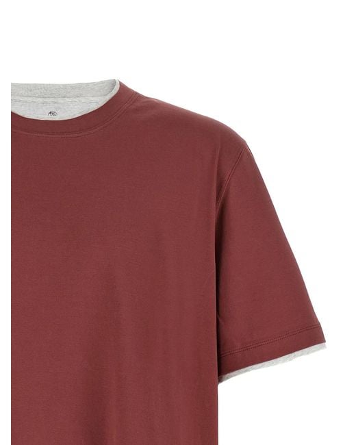 Brunello Cucinelli Red Double Layer T-Shirt for men