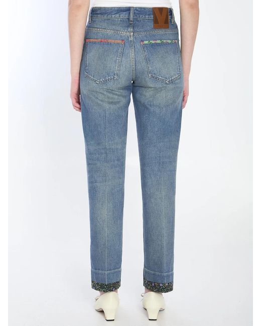 Valentino Garavani Blue Floral Print Jeans