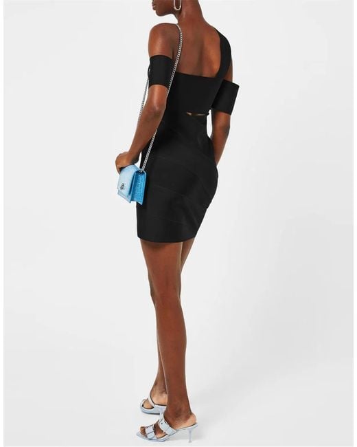 McQueen Black Cut-Out One-Shoulder Mini Dress