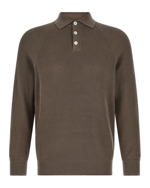 Brunello Cucinelli Brown Cotton Polo Shirt for men