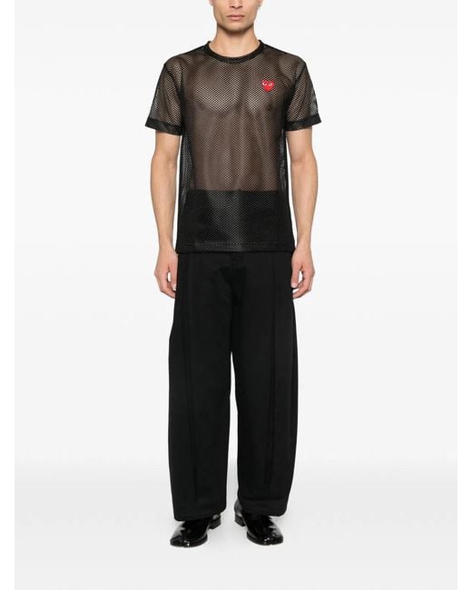 COMME DES GARÇONS PLAY Black Tshirt Mesh Emblem for men