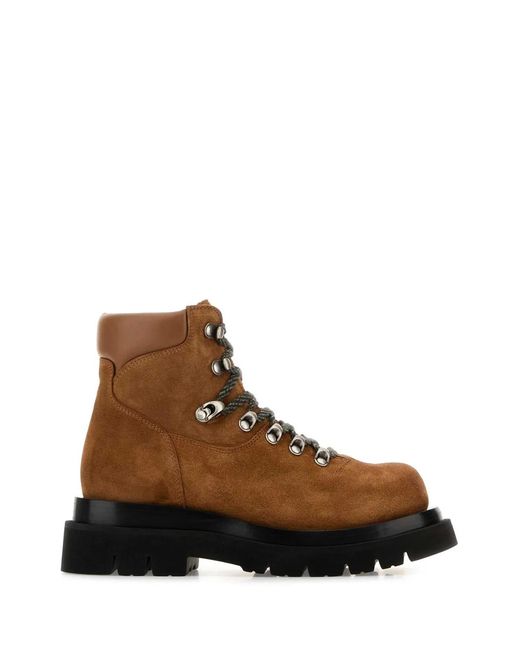 Bottega Veneta Brown Caramel Suede Lug Ankle Boots